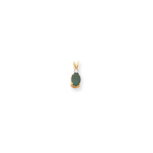 14K Yellow Gold 7x5mm Oval Emerald A Real Diamond pendant
