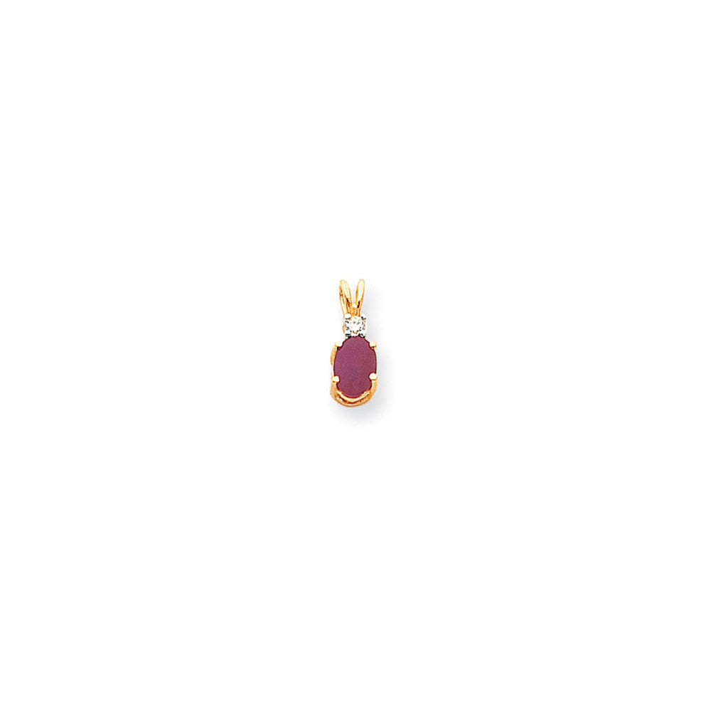 14K Yellow Gold 7x5mm Oval Ruby AAA Real Diamond pendant