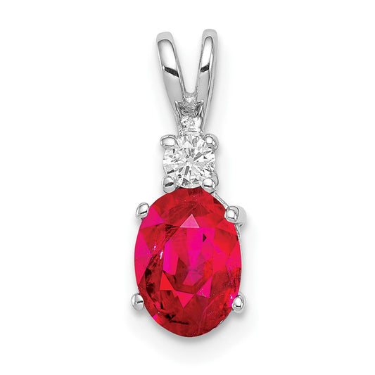 14k White Gold 7x5mm Oval Ruby Natural Diamond Pendant