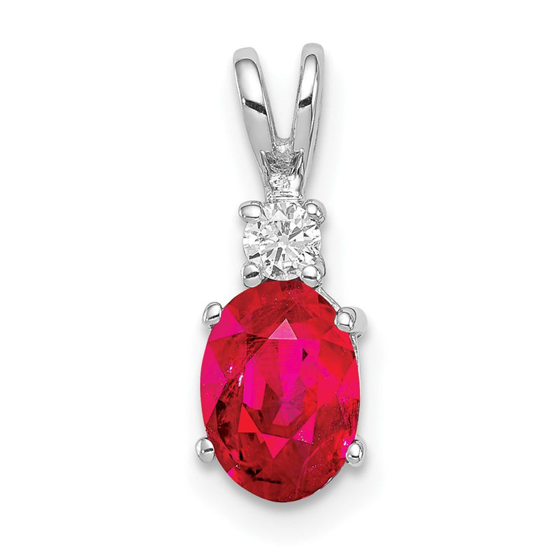 14k White Gold 7x5mm Oval Ruby AAA Diamond pendant