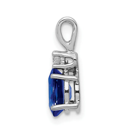 14k White Gold 7x5mm Oval Sapphire AA Diamond pendant