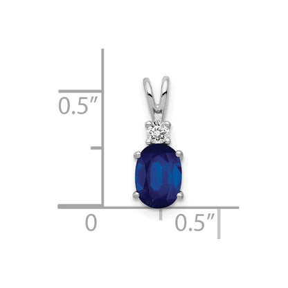 14k White Gold 7x5mm Oval Sapphire AA Diamond pendant