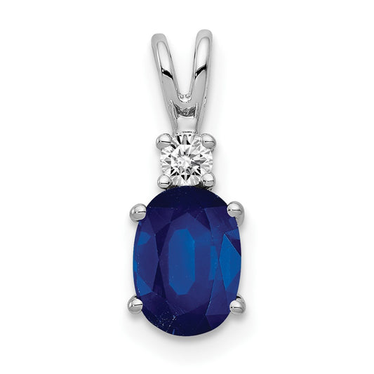 14k White Gold 7x5mm Oval Sapphire Natural Diamond Pendant