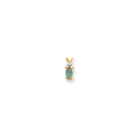 14K Yellow Gold 6x4mm Oval Emerald A Real Diamond pendant