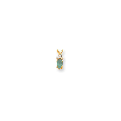 14K Yellow Gold 6x4mm Oval Emerald VS Real Diamond pendant