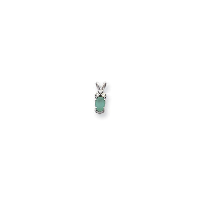 14k White Gold 6x4mm Oval Emerald AAA Real Diamond pendant