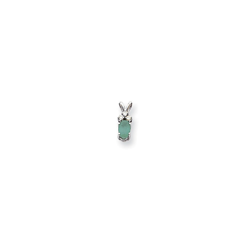 14k White Gold 6x4mm Oval Emerald AAA Real Diamond pendant