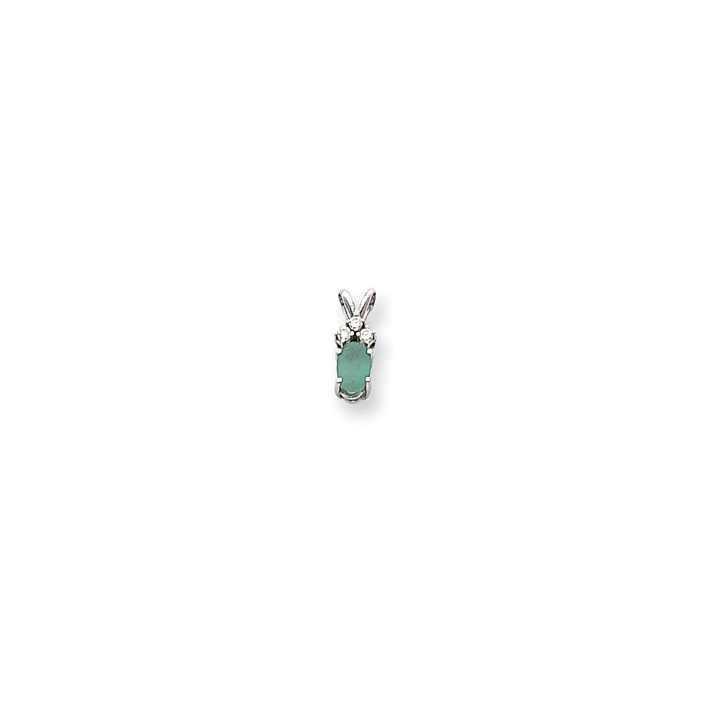 14k White Gold 6x4mm Oval Emerald VS Real Diamond pendant