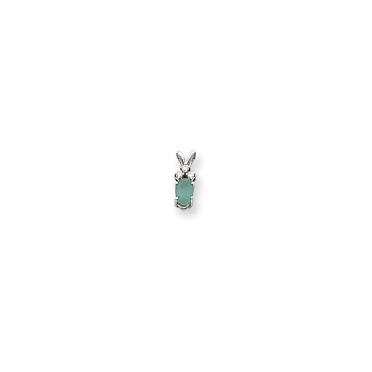 14k White Gold 6x4mm Oval Emerald VS Real Diamond pendant