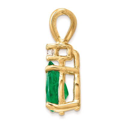 14K Yellow Gold 6x4mm Pear Emerald AAA Real Diamond pendant