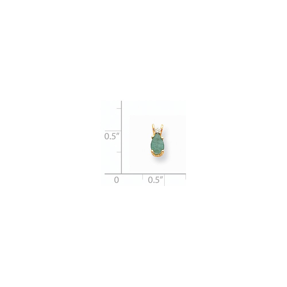14K Yellow Gold 6x4mm Pear Emerald AAA Real Diamond pendant