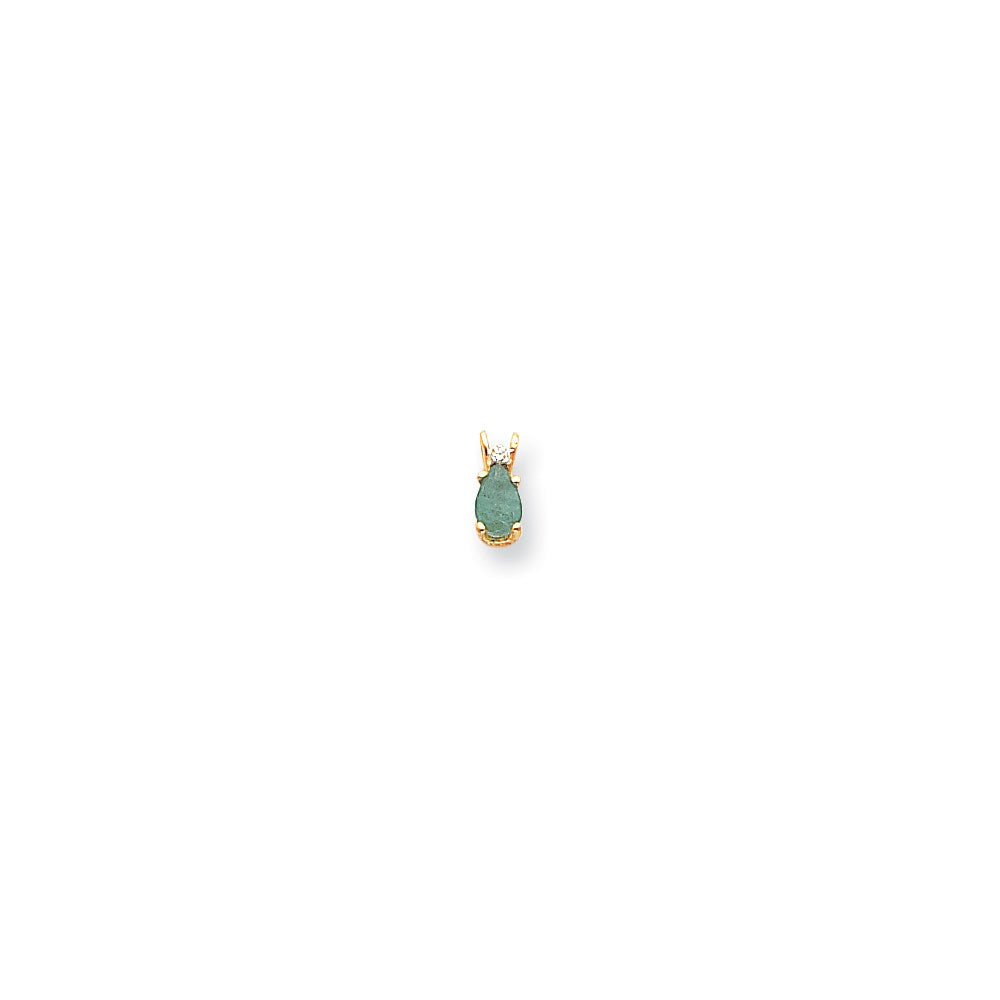 14K Yellow Gold 6x4mm Pear Emerald A Real Diamond pendant