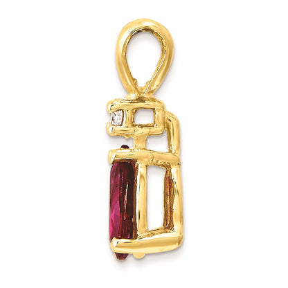 14K Yellow Gold 6x4mm Pear Ruby A Real Diamond pendant