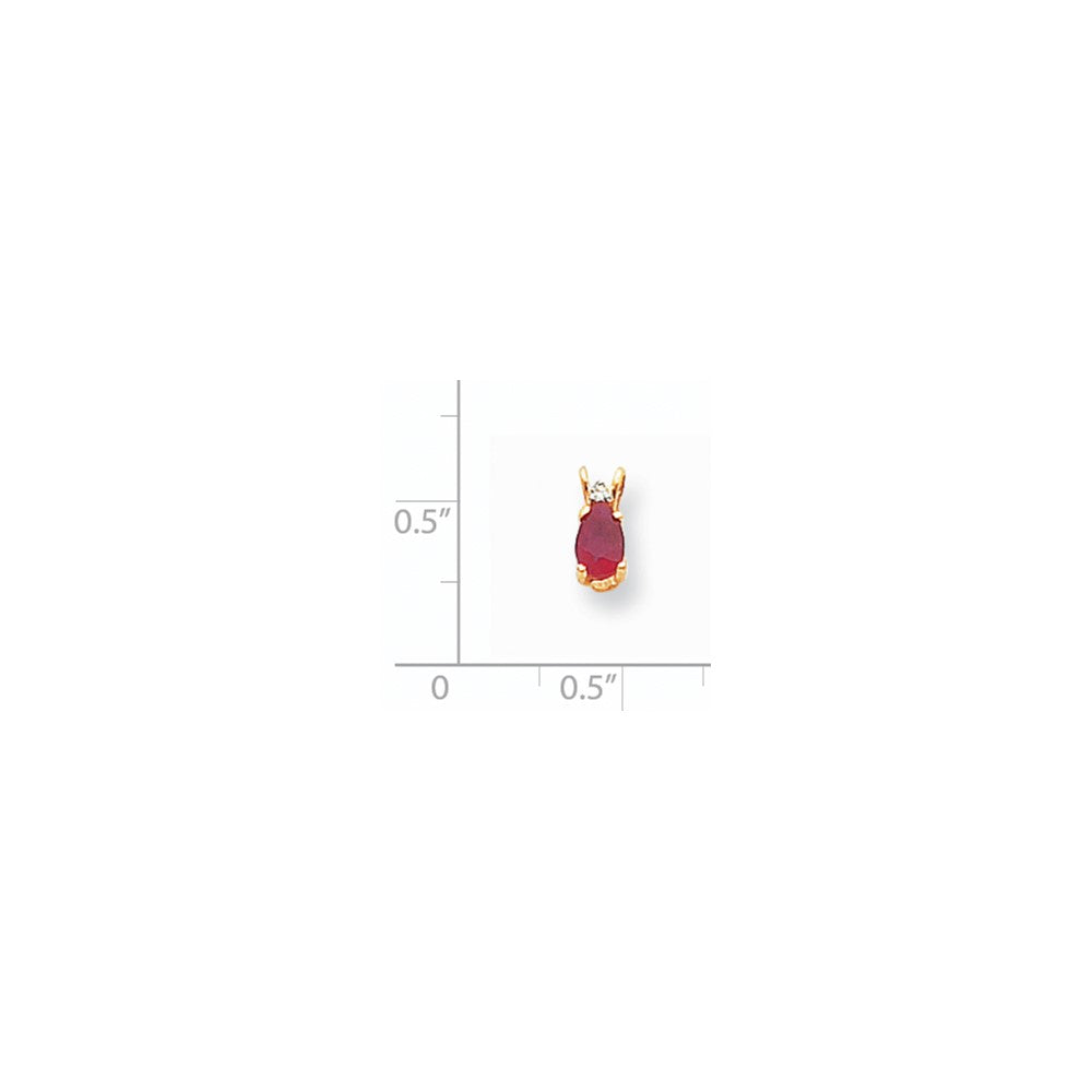 14K Yellow Gold 6x4mm Pear Ruby A Real Diamond pendant