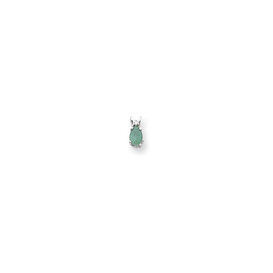 14k White Gold 6x4mm Pear Emerald A Real Diamond pendant