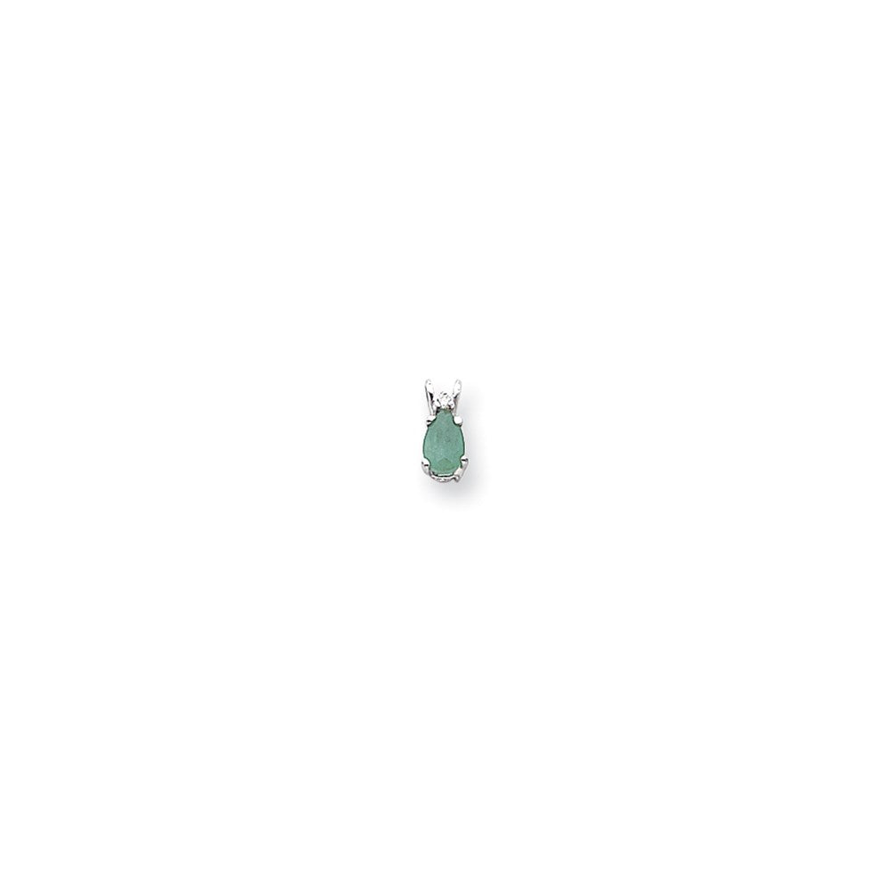 14k White Gold 6x4mm Pear Emerald VS Real Diamond pendant