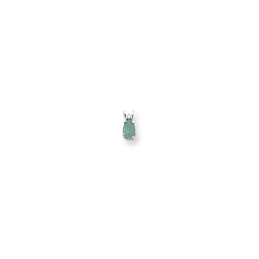 14k White Gold 6x4mm Pear Emerald VS Real Diamond pendant
