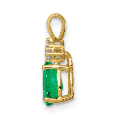 14K Yellow Gold 7x5mm Pear Emerald VS Real Diamond pendant