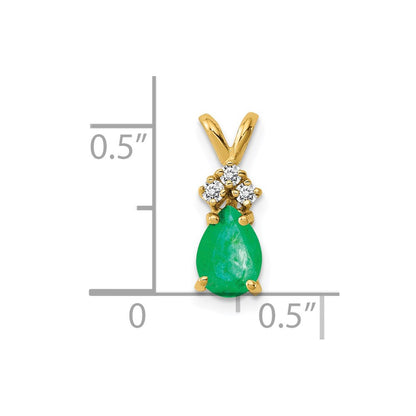 14K Yellow Gold 7x5mm Pear Emerald VS Real Diamond pendant