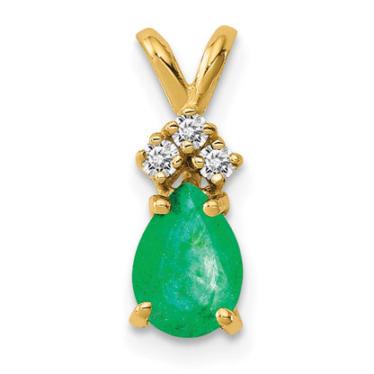 14K Yellow Gold 7x5mm Pear Emerald VS Real Diamond pendant