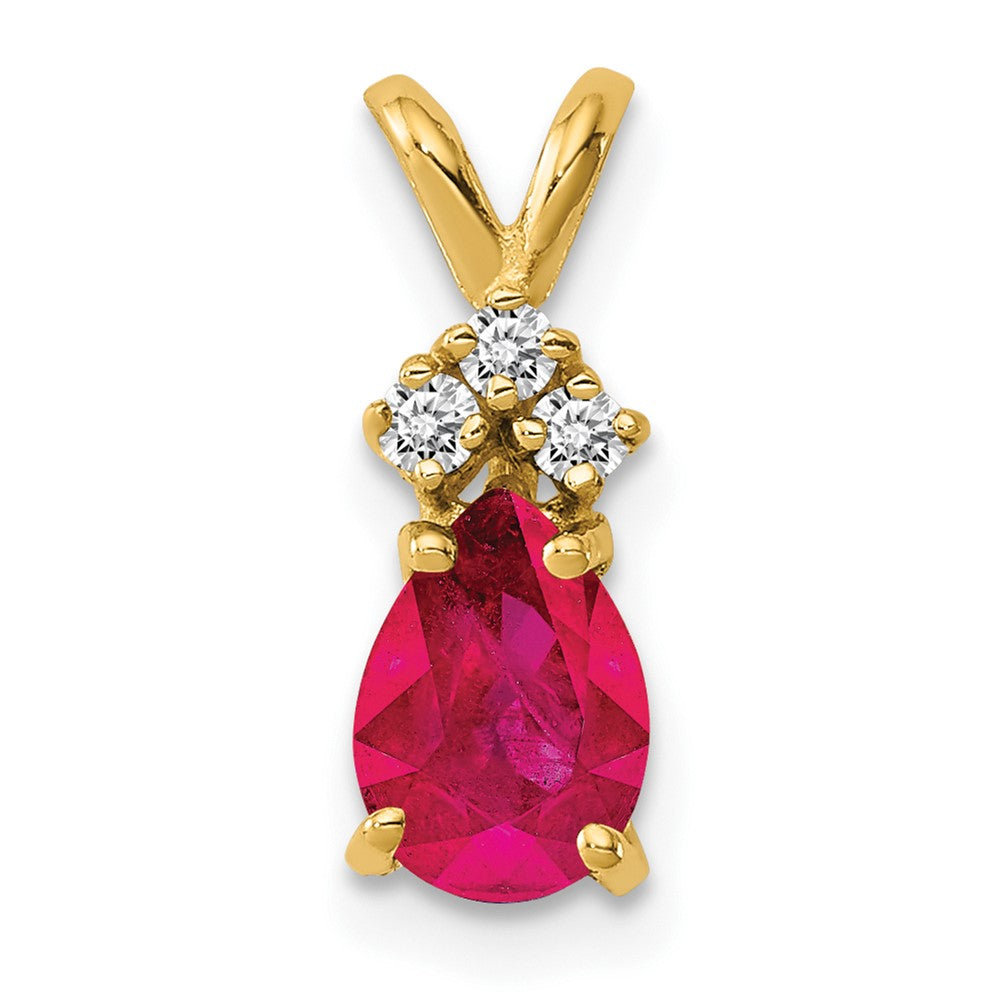 14k 7x5mm Pear Ruby Natural Diamond Pendant