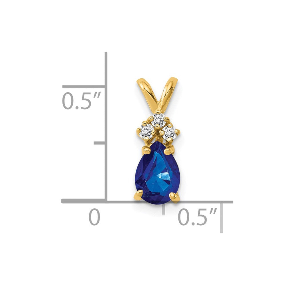 14k 7x5mm Pear Sapphire AA Diamond pendant
