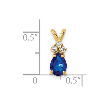 14k 7x5mm Pear Sapphire AA Diamond pendant