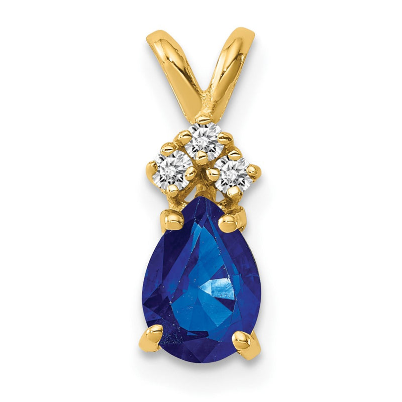 14k 7x5mm Pear Sapphire AA Diamond pendant