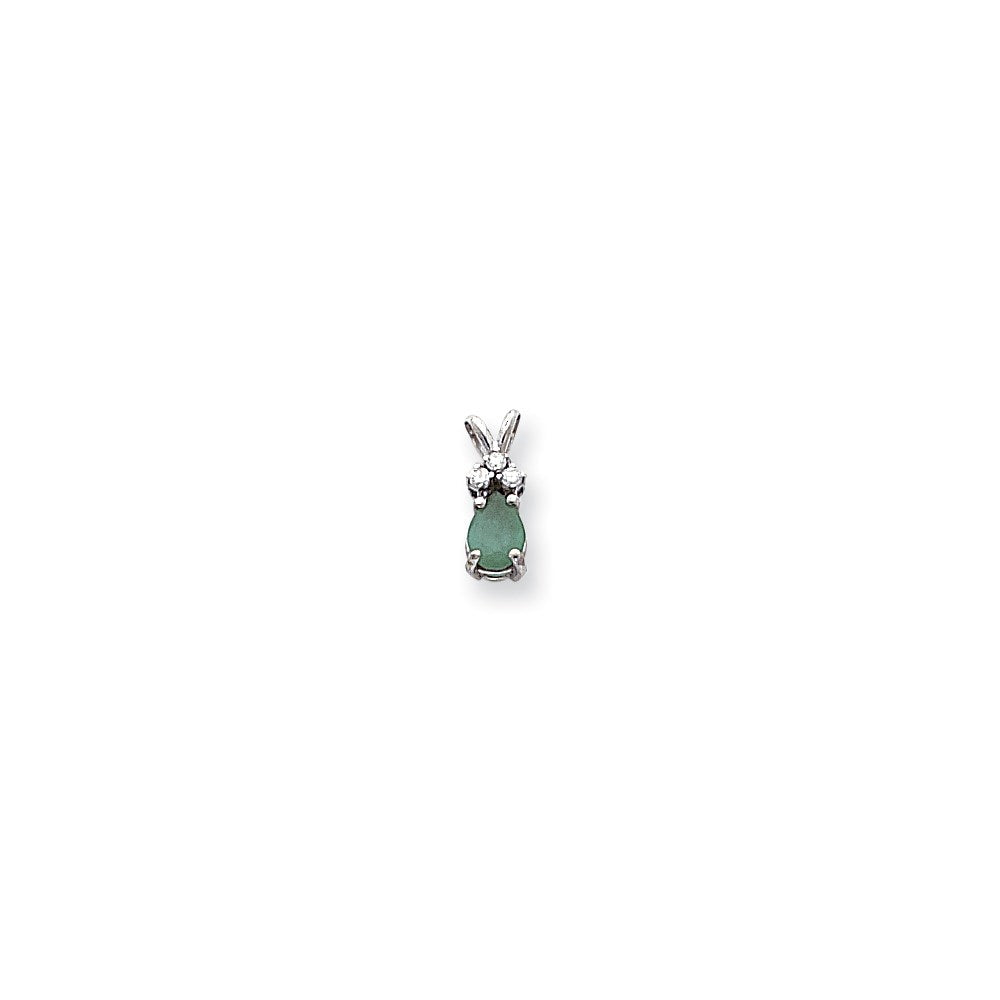 14k White Gold 7x5mm Pear Emerald VS Real Diamond pendant