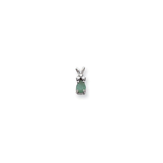 14k White Gold 7x5mm Pear Emerald VS Real Diamond pendant