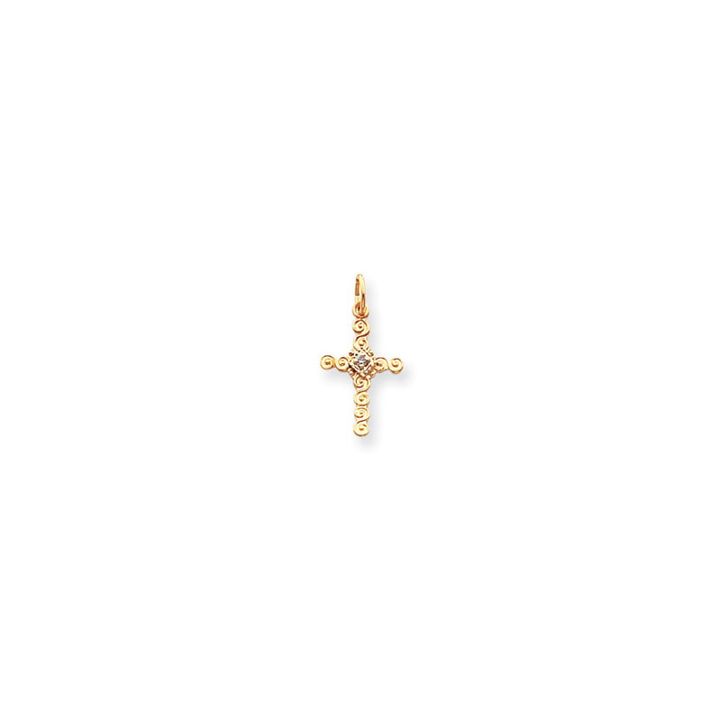 14K Yellow Gold Small AA Real Diamond Cross Charm
