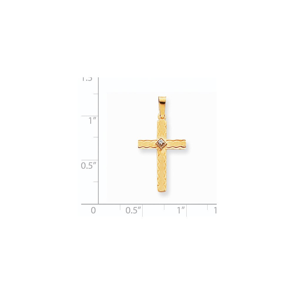 14K Yellow Gold AA Real Diamond Cross Pendant