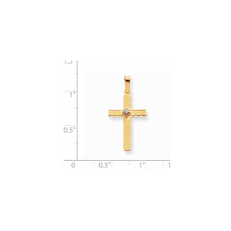14K Yellow Gold AA Real Diamond Cross Pendant