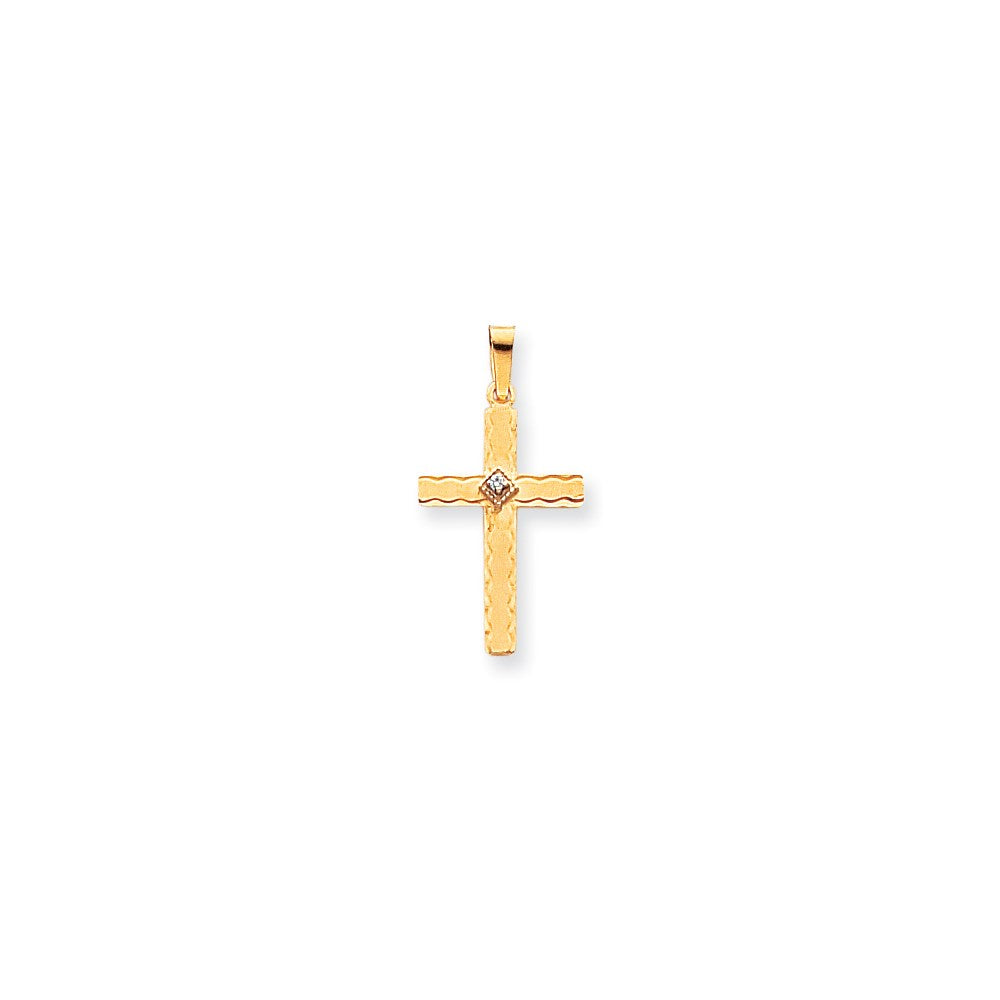 14K Yellow Gold AA Real Diamond Cross Pendant