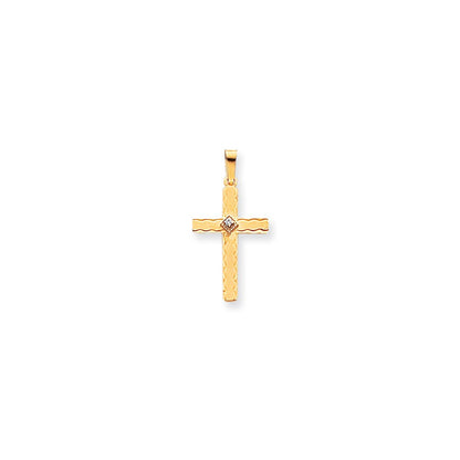 14K Yellow Gold AA Real Diamond Cross Pendant