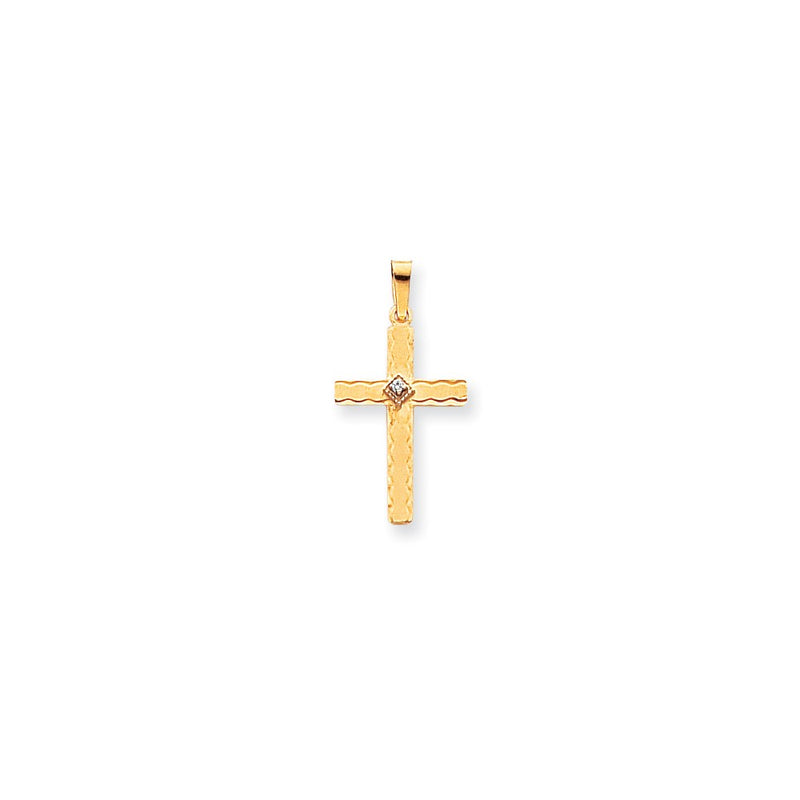 14K Yellow Gold AA Real Diamond Cross Pendant