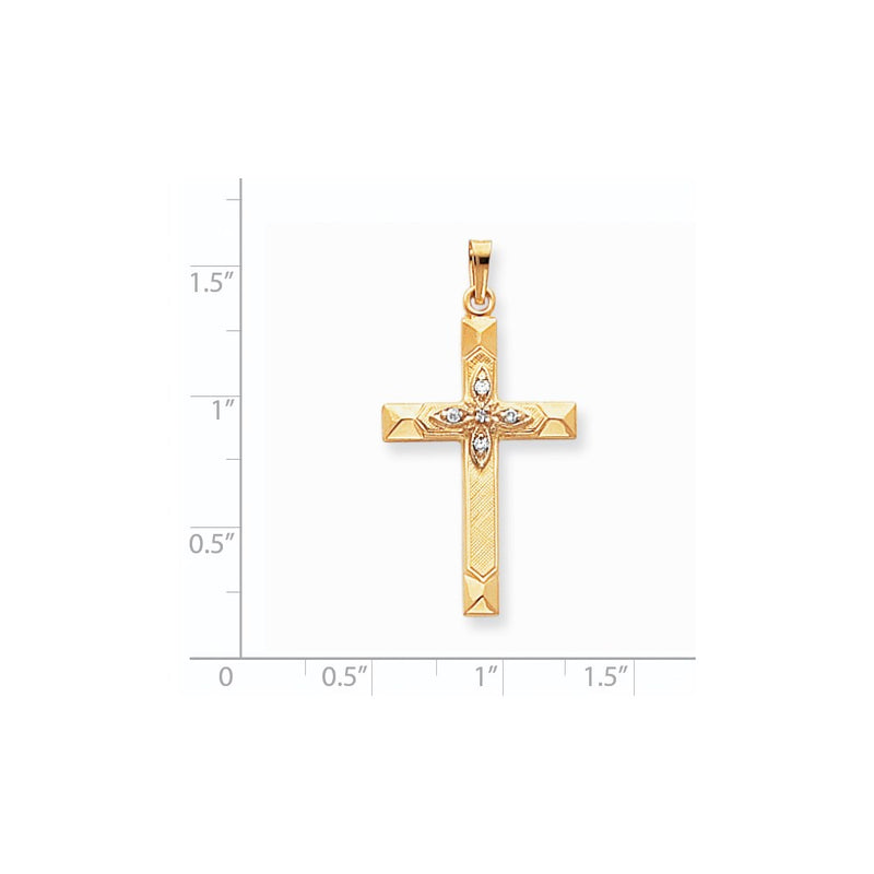 14K Yellow Gold AA Real Diamond Latin Hollow Cross Pendant