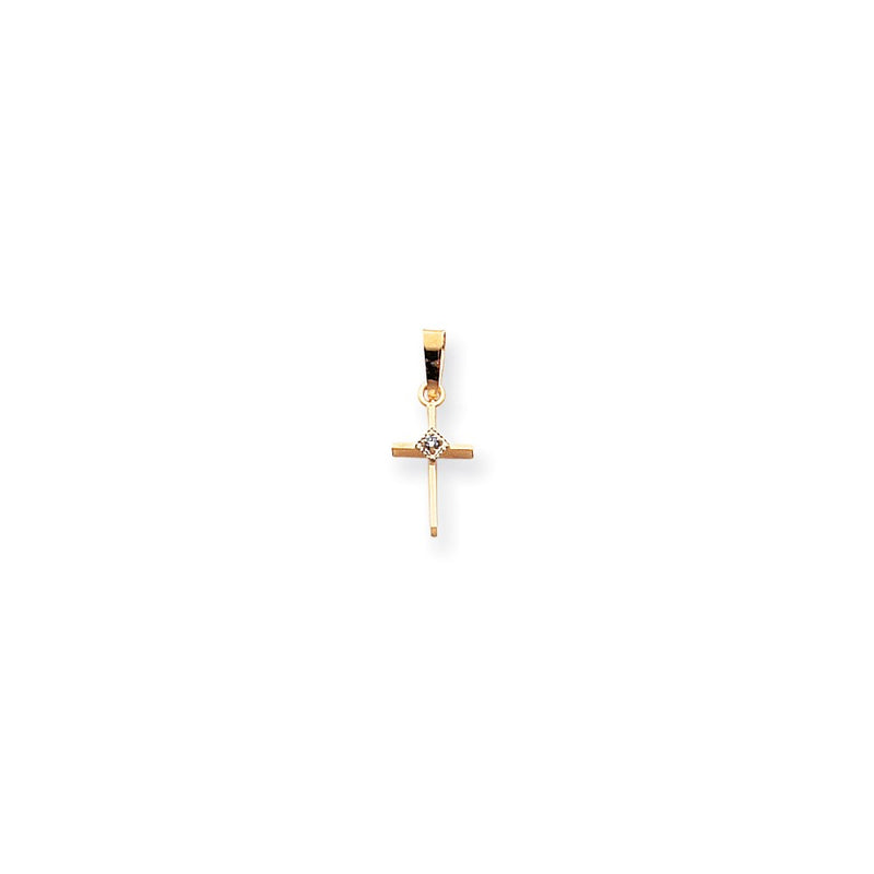 14K Yellow Gold Small AA Real Diamond Cross Pendant