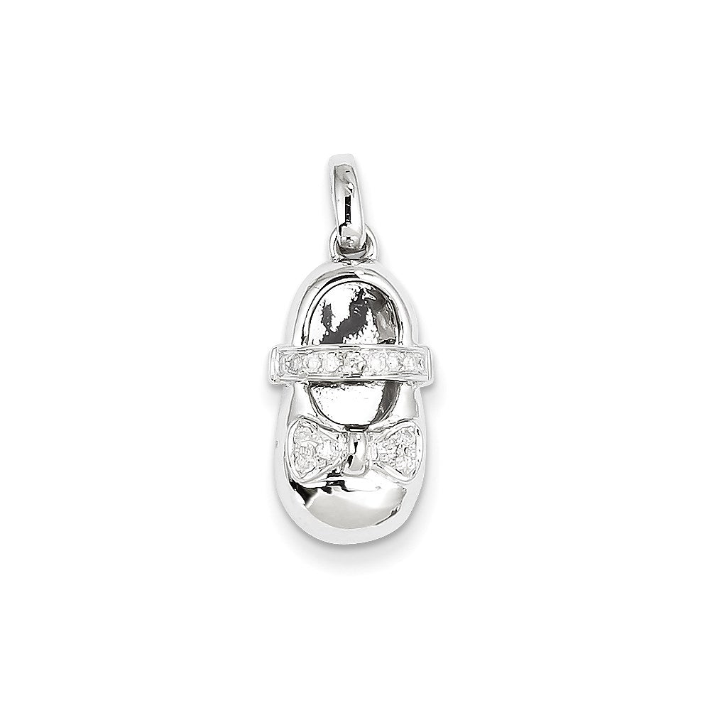 14k White Gold Real Diamond Baby Girl Shoe Pendant