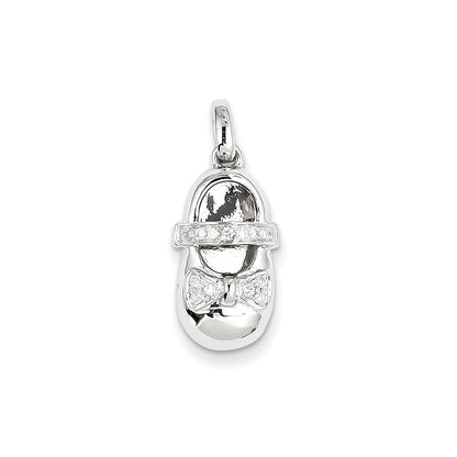 14k White Gold Real Diamond Baby Girl Shoe Pendant