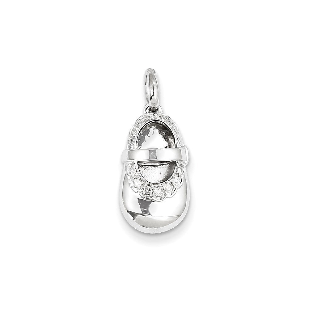 14k White Gold Real Diamond Baby Girl Shoe Pendant
