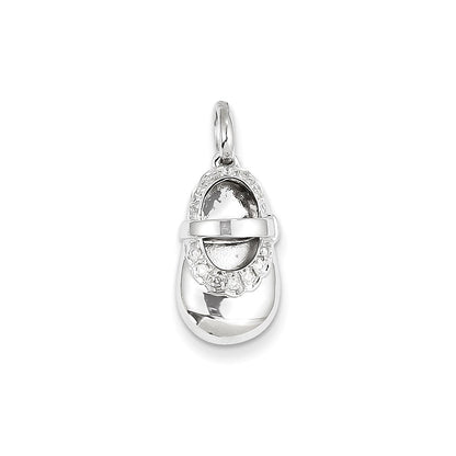 14k White Gold Real Diamond Baby Girl Shoe Pendant
