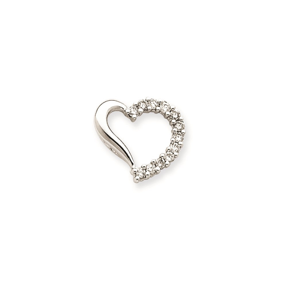 14k White Gold Polished .25ct A Quality Completed Fancy Real Diamond Heart Penda