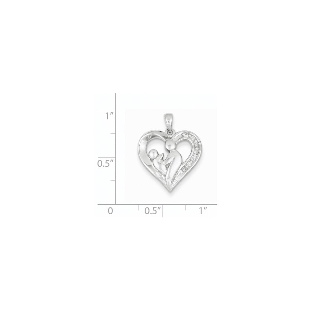 14k White Gold Mother & Baby Real Diamond Heart Pendant