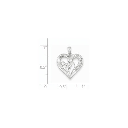14k White Gold Mother & Baby Real Diamond Heart Pendant