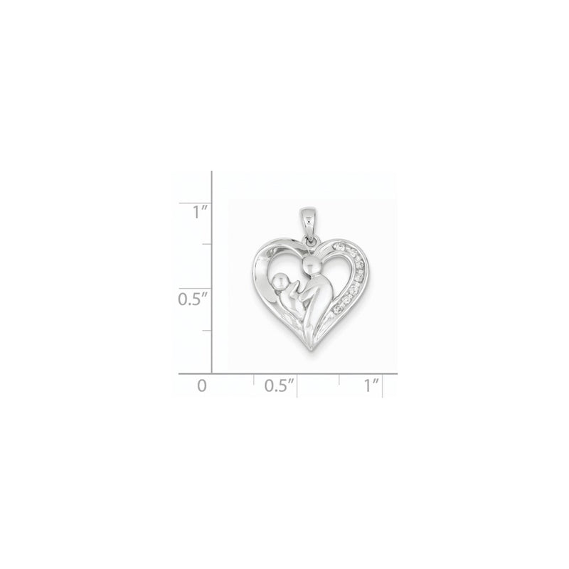 14k White Gold Mother & Baby Real Diamond Heart Pendant