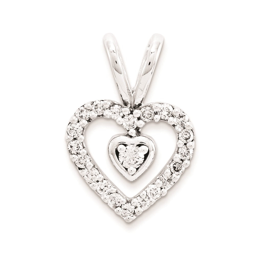 14k White Gold .25ct A Quality Completed Real Diamond Vintage Heart Pendant