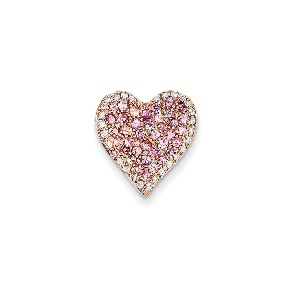 14k Rose Gold AA Real Diamond & Pink Sapphire Vintage Heart Pendant