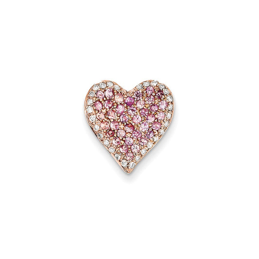 14k Rose Gold AA Real Diamond & Pink Sapphire Vintage Heart Pendant