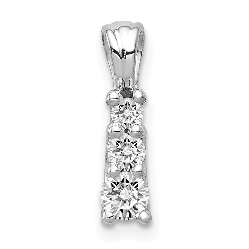 14k White Gold AA Real Diamond three stone pendant